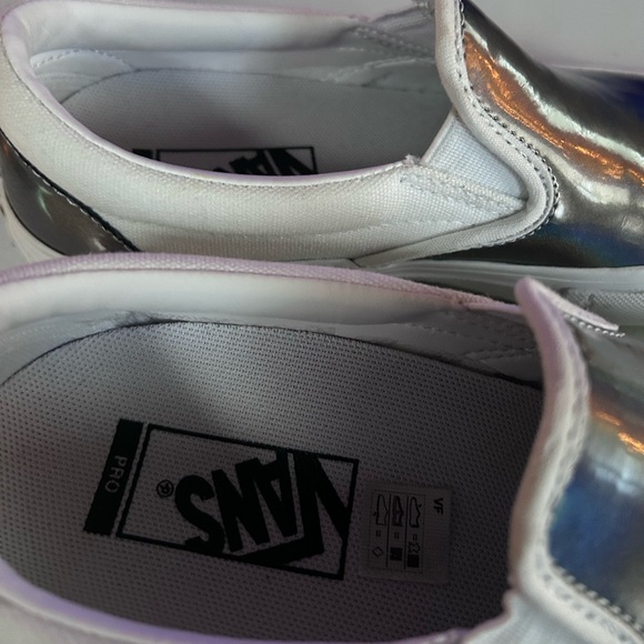 Vans Silver Slip-On Shoes EUC White with Iridescent Shiny Top and Fabulous Fit - Picture 3 of 13